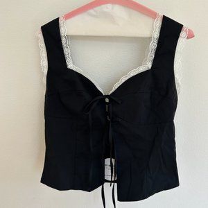 Isalis Black Tie Front Top with Lace Detail (Size M)